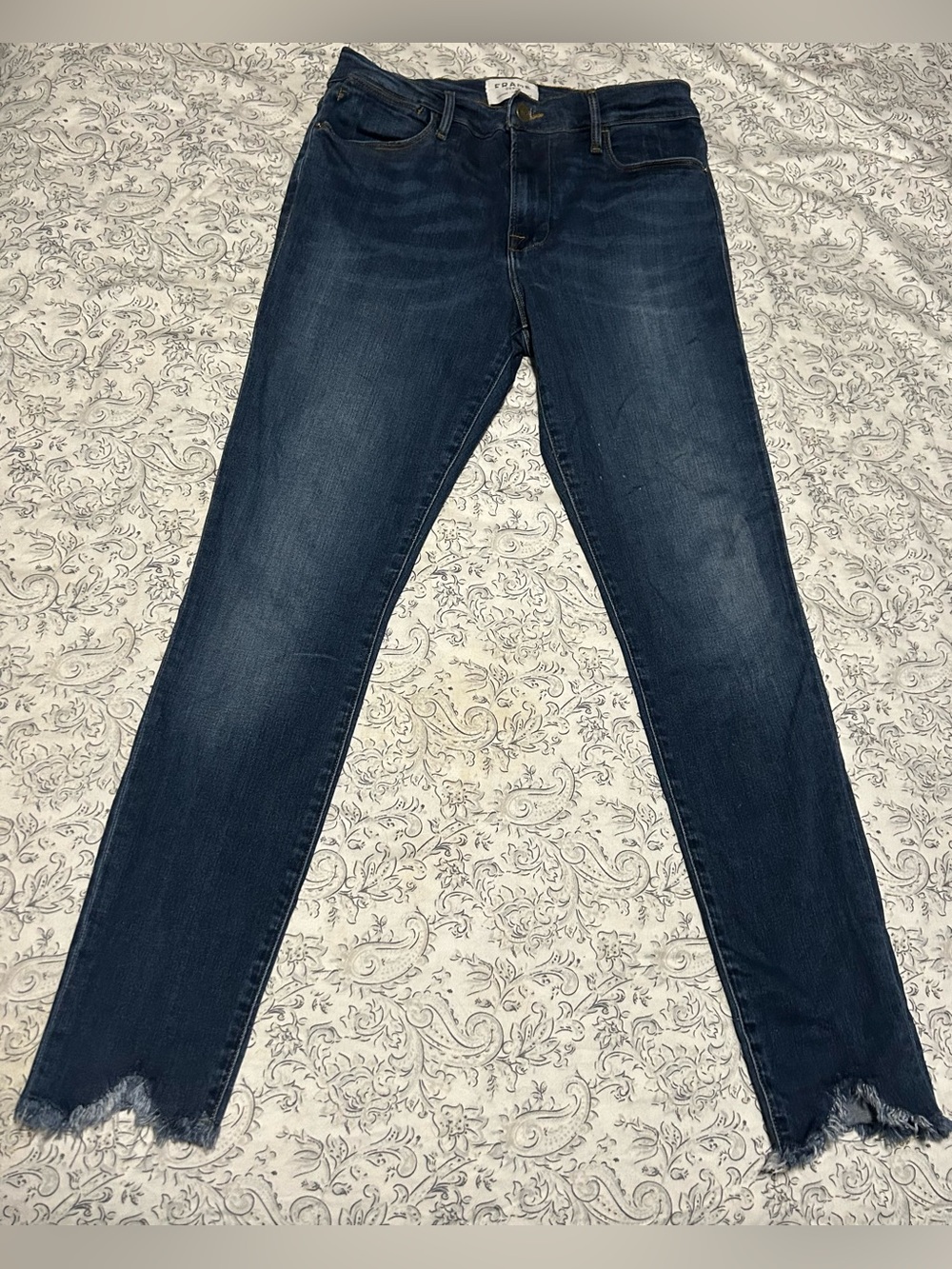 FRAME Denim Le High Skinny Jeans Dark Wash Chewed Frayed Step Hem Size 28